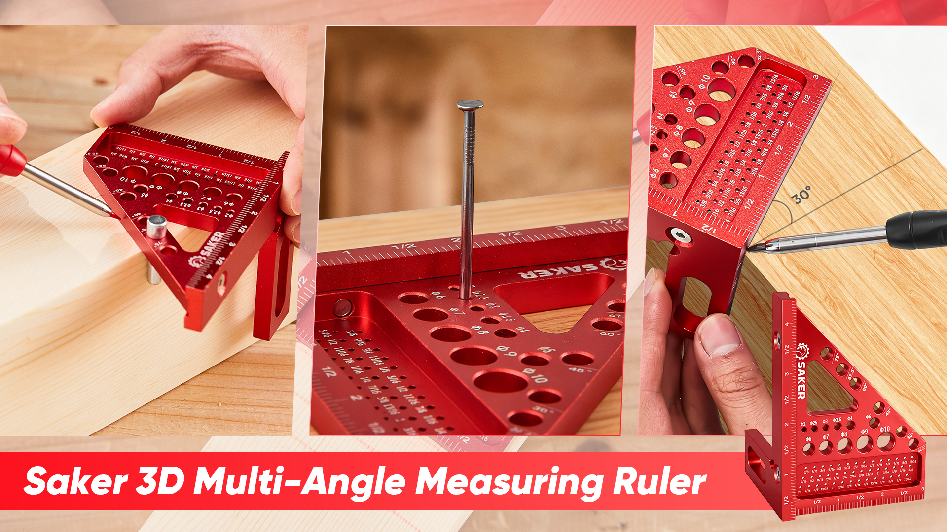 Saker 3D Multi-Angle Measuring Square Ruler, Aluminum Alloy